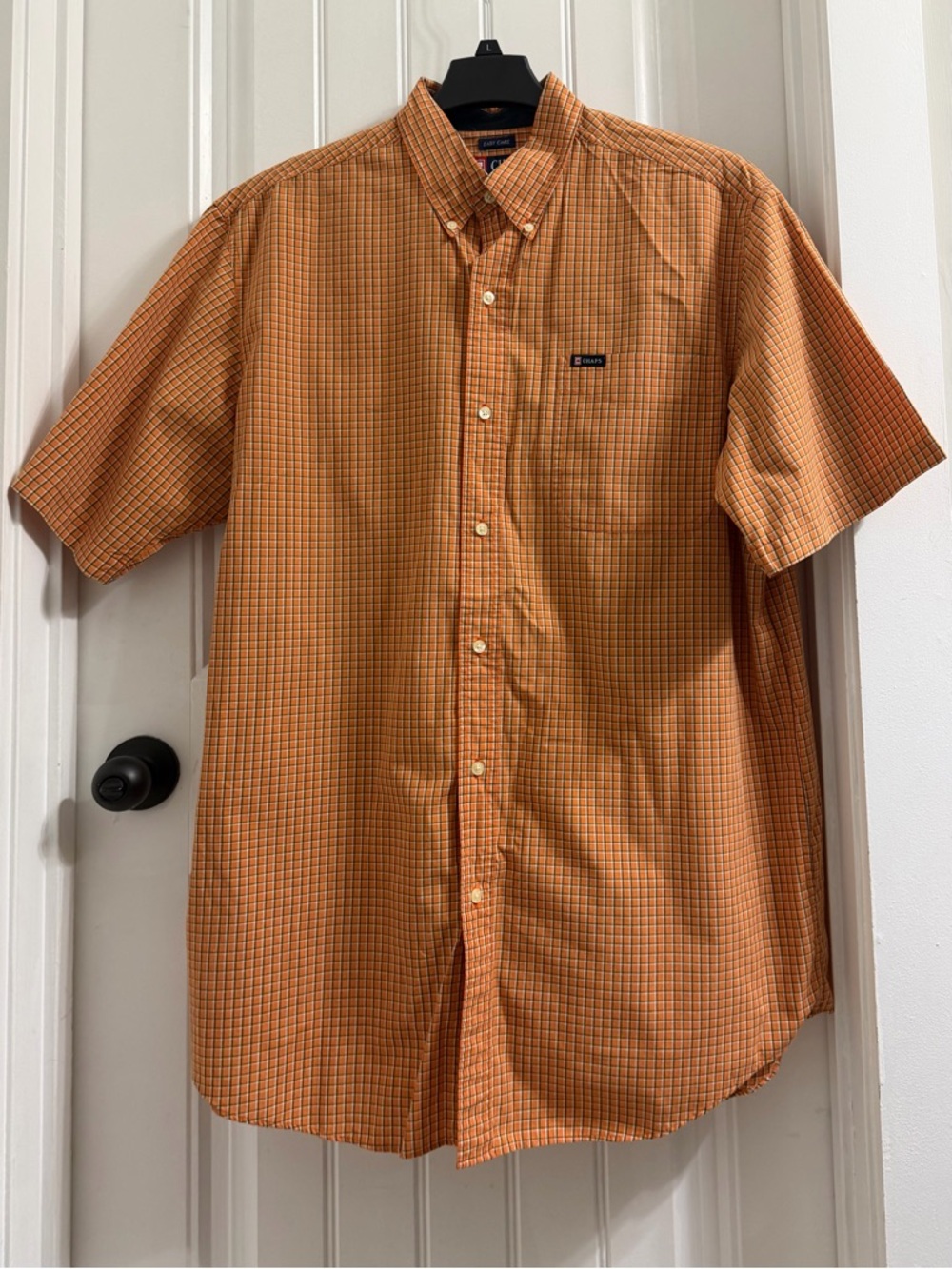 Chaps Men’s Orange Plaid Button Down Short Sleeve Easy Care Casual Shirt XLT